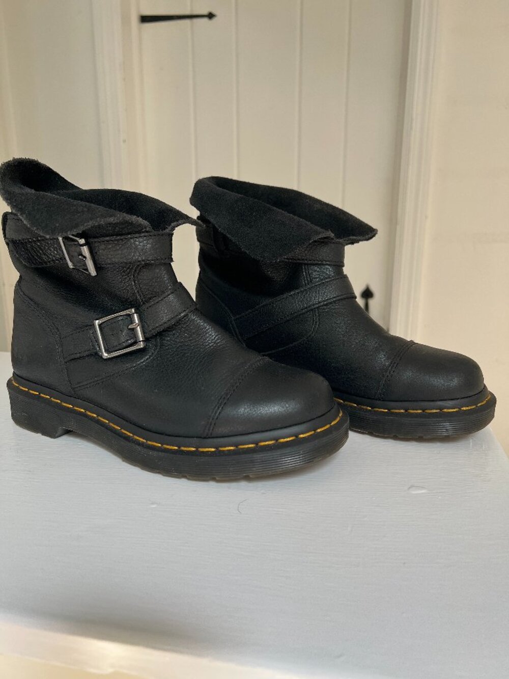 Dr. Martens "Kristy" Black Leather Slouch Boots - Women's US 7 / UK 5